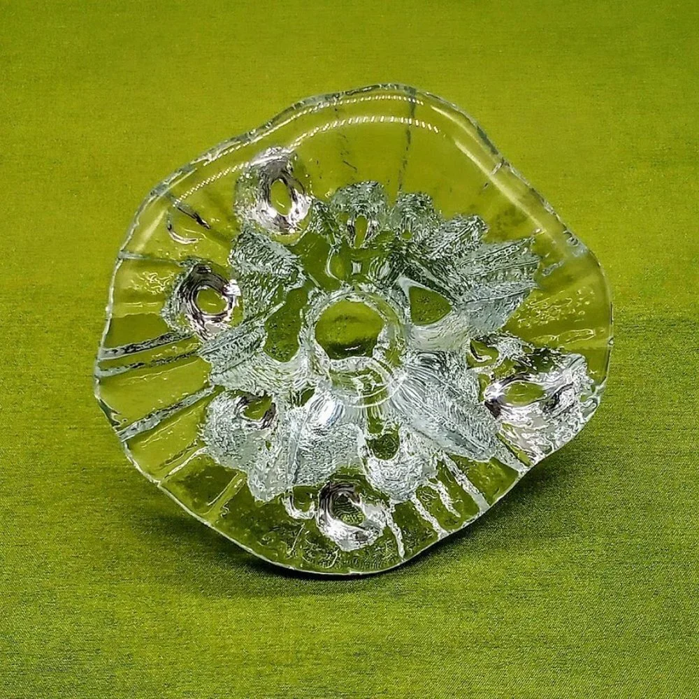 Vintage Scandinavian Art Glass Iittala Wirkkala Ice Candle Holder